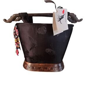 Neshama Avara Yaron Silk Brocade Purse Wood Base Frame NWT